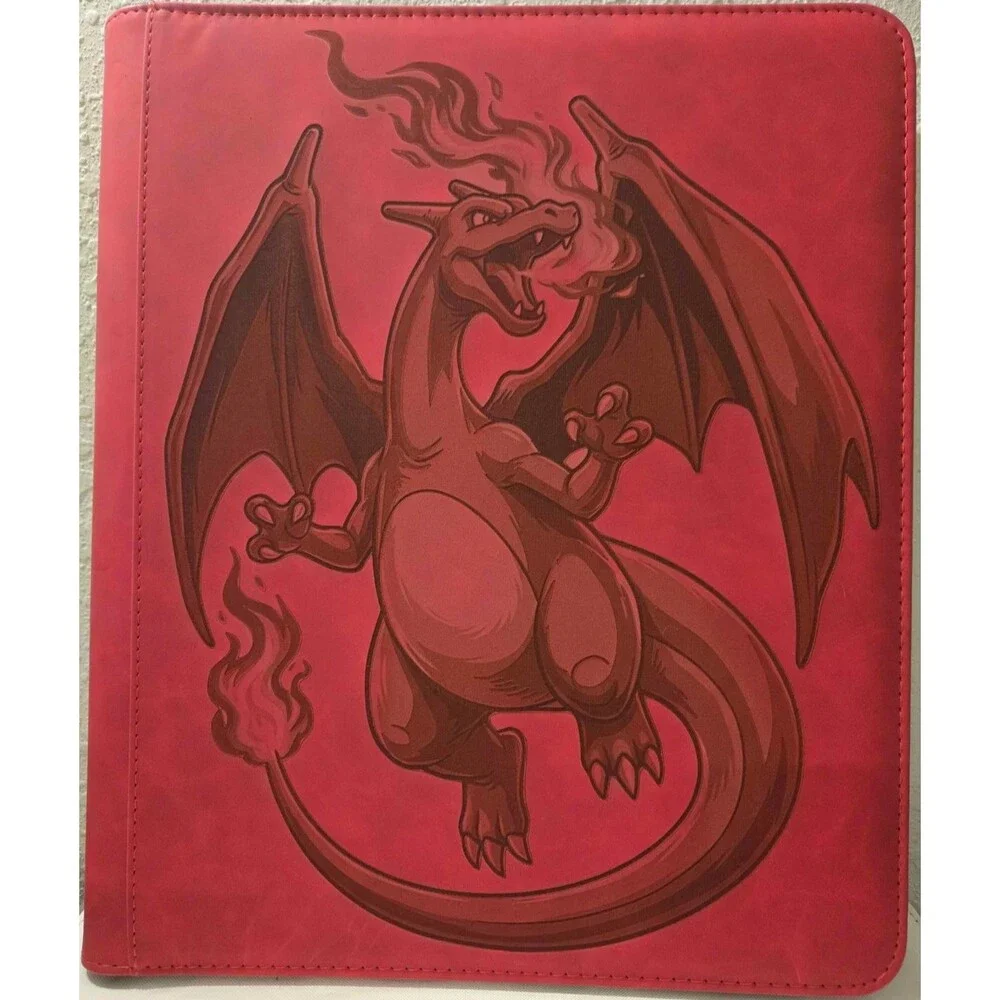 Charizard 9 Pocket Top Loader Pokemon Binder (252 Cards) Laser Engraved RED
